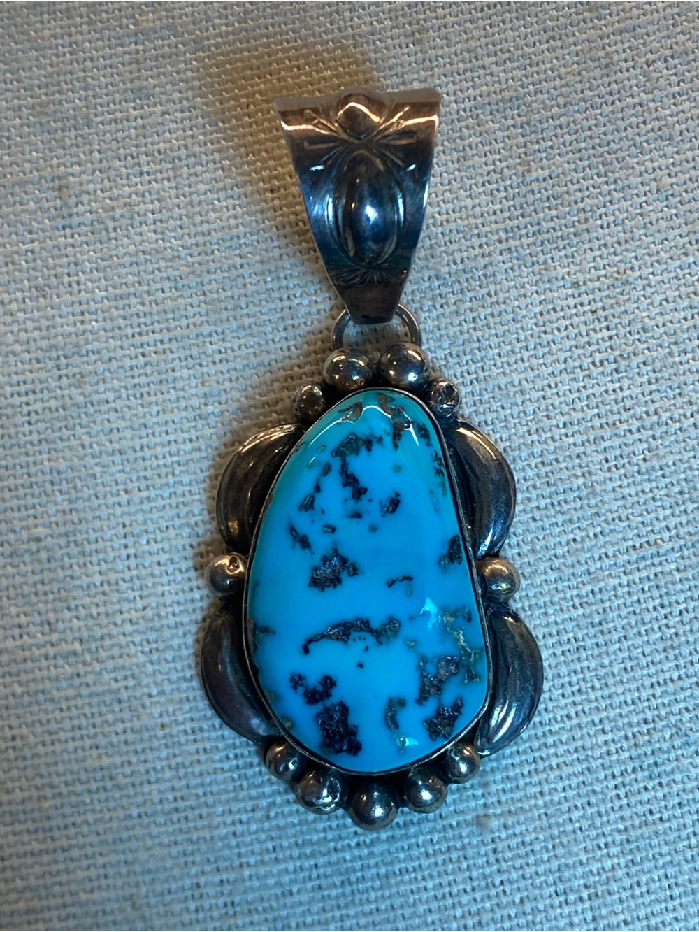 Signed M Spencer Navajo Sterling Silver Turquoise Pendant Vintage UNISEX - Picture 7 of 8
